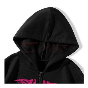 Haut de la liste unisexe 100% coton sweats à capuche strass lavé pull à manches longues fermeture éclair imprimé motif hiver approvisionnement en gros - Product Image 3