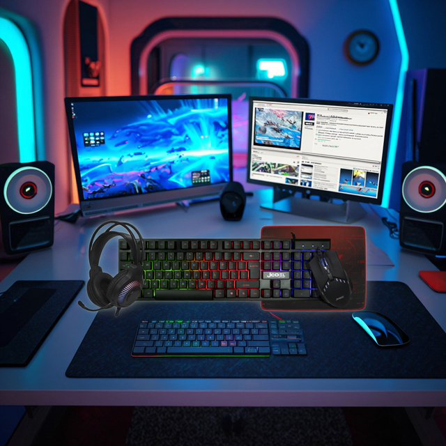 Hot Sale 4 in 1 RGB LED Backlit Keyboard & Mouse Headset Combo 104-Keys Wired USB Ergonomic Set Waterproof Gaming for Gamers