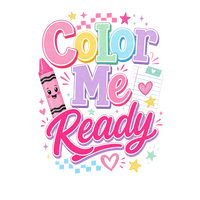 Nouveautés pour la rentrée scolaire : transferts thermocollants DTF avec motif « Color Me Ready » pour vêtements d'enfants.