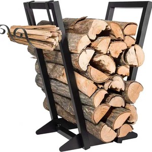 Soporte para Leña de Metal Negro, Estante de Almacenamiento de Leña para Interiores y Exteriores, Soporte para Leña de Chimenea, Forma Rectangular, Multiusos, Portátil - Product Image 1