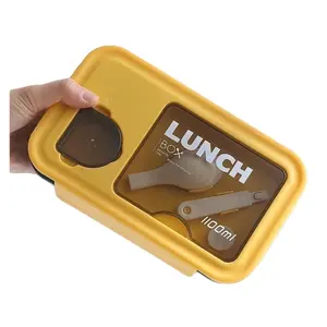 Boîte à lunch bento 2 compartiments pour enfants Boîte à lunch en plastique sans bpa récipients alimentaires avec ensemble de couverts