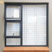 Fenêtre moderne en aluminium composite noir, section de ventilation à auvent + vitrage fixe pour mur extérieur résidentiel