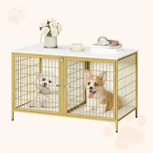 Heavy Duty Indoor Wooden Dog Kennel Cage End Table Dog Crate Furniture For 2 Dogs