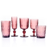 Lot de Gobelets en Verre Coloré Moderne à Motif Soleil en Relief, Tasses à Vin et à Eau à Tige Rose, Décoration de Mariage et Maison, Écologique