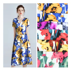 Summer new colorful print dress garment 100D four-sided 100 polyester print