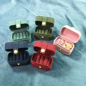 Mini Rectangular Snap Button Compact Velvet Jewelry <b>Storage</b> Ring Earring Necklace Portable Japanese-style Travel <b>Box</b> - Product Image 1