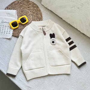 Pull <span class=keywords><strong>cardigan</strong></span> à fermeture éclair pour garçons, nouveau modèle coréen 2025, veste en tricot décontractée, haut d'automne - Product Image 4