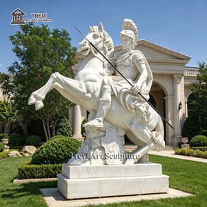 Statue de cheval sculptée à la main en marbre, guerrier grec, sculpture équestre, décoration de cour extérieure, vente en gros d'usine - Product Image 1