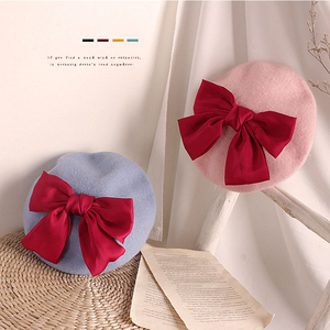 Bonnet d'artiste chaud d'hiver de Style français avec grand nœud 2-6 ans <span class=keywords><strong>petit</strong></span> bébé enfants bébé fille béret chapeau - Product Image 4