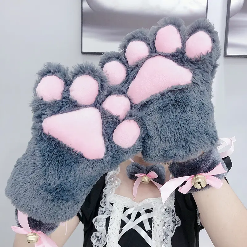 Costume de Cosplay patte d'halloween en peluche, mignon Animal moufle fantaisie fille fête mains couvertures Costume de Cosplay patte d'anime