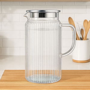 耐熱ガラス製水差し、蓋付き、冷蔵庫や飲み物用の大容量ジャグ - Product Image 3