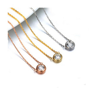 Ensemble collier et boucles d'oreilles en acier inoxydable or rose avec diamants, serti clos, boule ronde, bijoux de mode - Product Image 3