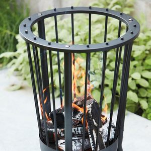 <span class=keywords><strong>Brasero</strong></span> rond moderne en acier noir pour feu de bois avec plaque à cendres pour chauffage extérieur de jardin, terrasse et patio - Product Image 5