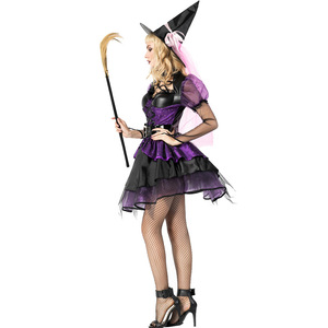Halloween Cosplay capas púrpura gasa negro Faux cuero Sexy <span class=keywords><strong>bruja</strong></span> vestido mascarada traje de rol - Product Image 4
