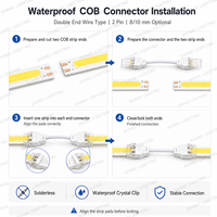 Connecteur à clip en cristal étanche pour bande LED COB monocouleur 2 broches 8mm 10mm, en forme de L, à extrémité simple ou double, avec câble