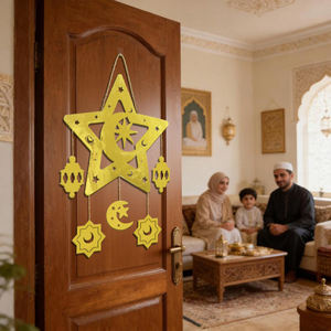 Ornement mural Ramadan, croissant de lune doré et étoile avec découpes de <span class=keywords><strong>château</strong></span> et de lanterne, décoration de porte pour la maison, festival islamique - Product Image 2
