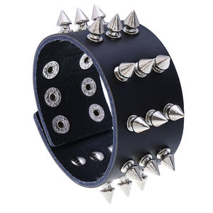 Bracciale donna uomo bracciale rivetto in pelle Gothic Punk <span class=keywords><strong>Rock</strong></span> bracciale accessori Punk fascia argento placcato - Product Image 1