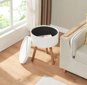 Petite table de chevet ronde blanche avec plateau de rangement amovible et table basse en bois massif à trois pieds pour chambre à coucher, salon - Product Image 2