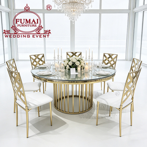 Meubles d'hôtel modernes, tables rondes à plateau en verre et base en acier inoxydable pour événements et banquets en plein air - Product Image 2
