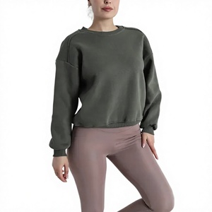 Oversized <b>Crew</b> <b>Neck</b> Waterproof <b>Sweatshirt</b> Breathable Color Blocked Green Beige Long Sleeve Regular Fit Autumn Winter Front - Product Image 1
