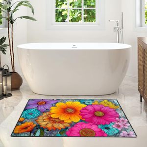 Tapis de bain en diatomite à motif floral peint à l'huile en 3D personnalisé, séchage rapide, antidérapant, en caoutchouc, pour salle de bain, toilettes, style moderne, hôtels - Product Image 4