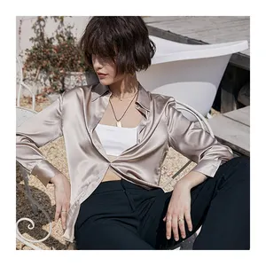 2022 spring new arrival luxury charmeuse silk top blouse OL Style solid color 100% mulberry silk shirts women