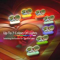 Veilleuse LED personnalisée en forme de cœur avec photo, intensité réglable, base en bois USB, pour couple, cadeau de Saint-Valentin, décoration en gros