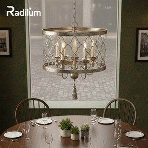 Fiesole Tamburo lampadario in foglia oro con chiusura a reticolo a gabbia, nappa Finial e candelabri candele, Vintage Design italiano - Product Image 1