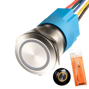 Langir 19mm mandallama 1NO1NC SPDT açık/kapalı siyah kabuk turuncu <span class=keywords><strong>12V</strong></span> güç anahtarı siyah Metal basmalı anahtar - Product Image 1