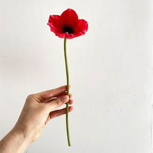 Real Pu Papoula Anêmona Hastes <span class=keywords><strong>Red</strong></span> Poppy Flores com Centro Preto para Decorações do Ano Novo Chinês - Product Image 6