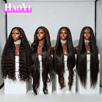 Perruques de cheveux humains indiens bruts 13x4 avec dentelle transparente, franges, ondulations naturelles, perruques frontales HD complètes pour femmes noires