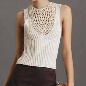 Femmes décontracté Slim Fit été couleur unie <span class=keywords><strong>tricot</strong></span> gilet taille libre <span class=keywords><strong>sans</strong></span> manches Style coréen à la mode <span class=keywords><strong>pull</strong></span> motif décoration - Product Image 1