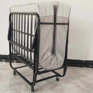 Lit pliant d'usine avec roulettes, cadre métallique pliable pour adultes, idéal pour hôtels, appartements et écoles - Product Image 1