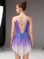 Robe de patinage artistique dégradé violet et blanc avec strass étincelants pour femmes, tenue de compétition et de performance