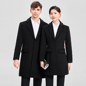 Navy Blue Wool Coat Unisex Thickened Winter Workwear Trench Coat Solid Color Polyester Fiber Adult Size - Product Image 2