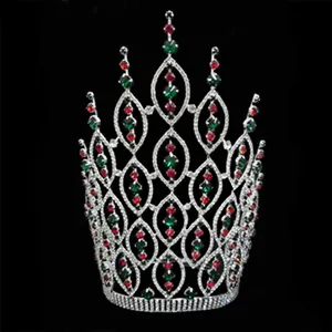 Venta al por mayor de tiaras grandes de reina de belleza personalizadas con diamantes de imitación grandes coronas de desfile de Navidad corona