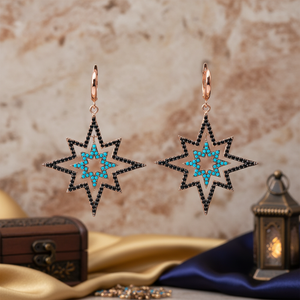 North Star Turquoise <b>Black</b> CZ Design <b>Dangle</b> <b>Earrings</b> Turkish 925 Silver Sterling Handmade Trendy Wholesale Fine Jewelry - Product Image 3