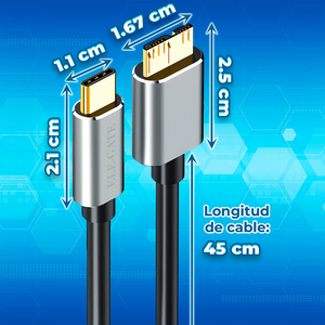 Cable ELE-GATE Tipo C a Micro B 3.0 de 0.5 M con Conectores Chapados en Oro, Transferencia de Datos de 5 Gbps - Product Image 1