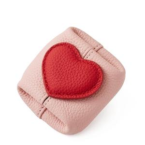 Genuine Leather Heart Coin <b>Purse</b> <b>Cute</b> Color-Block Durable Portable Small Coin Holder Jewelry Bag - Product Image 5