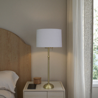 Laiton antique Design traditionnel lampe de chevet tissu tambour Simple Base en fer chaîne de traction pour salle de lecture veilleuse électrique