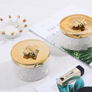 FENN Custom White Personalized Jewlery <strong>Box</strong> Storage for Bracelets Earrings <strong>Ceramic</strong> <strong>Jewelry</strong> Container with Lid Bee for Girls Gift - Product Image 6