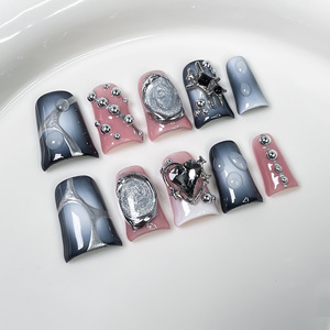 TSZS Faux Ongles Réutilisables de Haute Qualité, Faits Main, à Pression, Motif Floral 3D Gaufré, Multicolores, Forme Bec de Canard, pour Femmes - Product Image 6