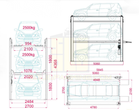 Pont élévateur de stationnement automobile à 4 poteaux, certifié CE, triple empilage, 2500 kg, 3 niveaux, déverrouillage électrique