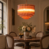 Lustre en verre côtelé transparent/rose de style médiéval français avec composants électroplaqués pour villa, salon, salle à manger, hall d'entrée
