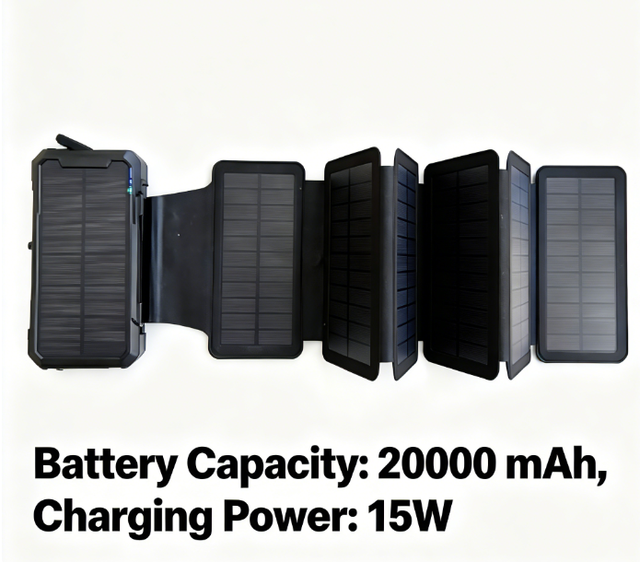 Solar Power Bank 20000mAh 7 Detachable Panels Hand Crank Lighter Wireless Charger Survival Gear for Camping Hiking Emergency