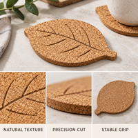 Sous-verres en liège naturel écologiques en forme de feuille, tapis absorbants isolants thermiquement pour la décoration de la maison
