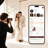 App di Prenotazione Fotografi per Servizi Fotografici, Compatibile con iOS/Android, Visualizzazione Portfolio su Internet, Selezione Pacchetti e Interfaccia Utente