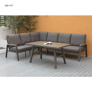 BHR Modern Teak Outdoor Furniture Aluminum Sofa Corner Lounge Set Garden Sofa With Dining Table