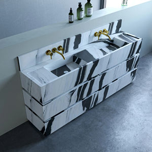 حوض من رخام الباندا بتصميم حديث ، حوض من الحجر الطبيعي الأبيض مع التخزين - Product Image 1