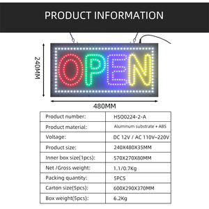 24*48CM telaio in lega di alluminio RGB colore interno segno aperto SMD piastra in alluminio <span class=keywords><strong>LED</strong></span> pubblicità Display per interni Business - Product Image 6